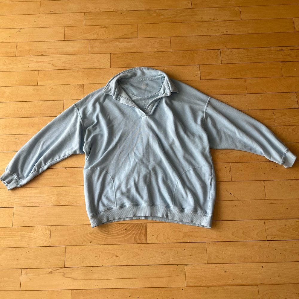 Aerie Happy Henley Everyday Polo Sweatshirt in Blue Breeze - Picture 3 of 7